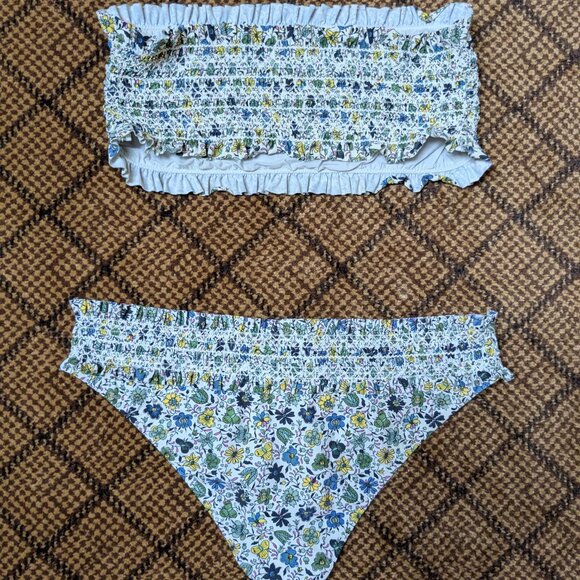 Tory Burch Love Floral Costa Bandeau Smocked Bikini Set Size M Strapless Ruched - Picture 11 of 12